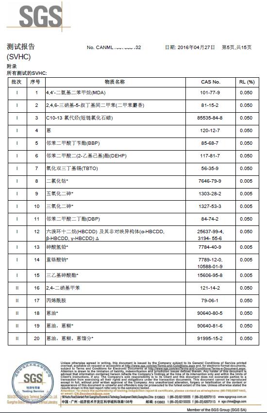 納米涂層SGS Reach認(rèn)證報(bào)告