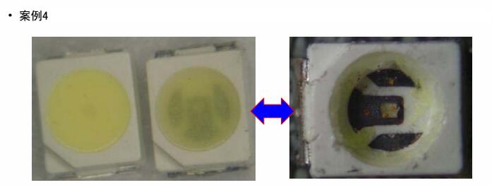 某客戶采用3528白光4#用于LED燈管，經(jīng)貼板回流焊接放置一段時(shí)間后出現(xiàn)支架黑化