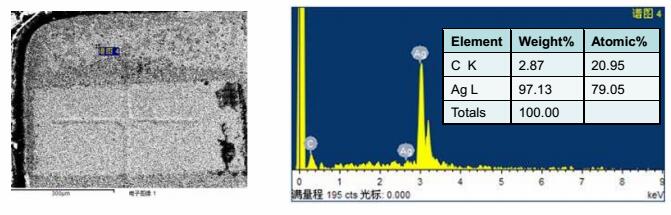 進(jìn)行EDX分析，確認(rèn)支架本身不含硫